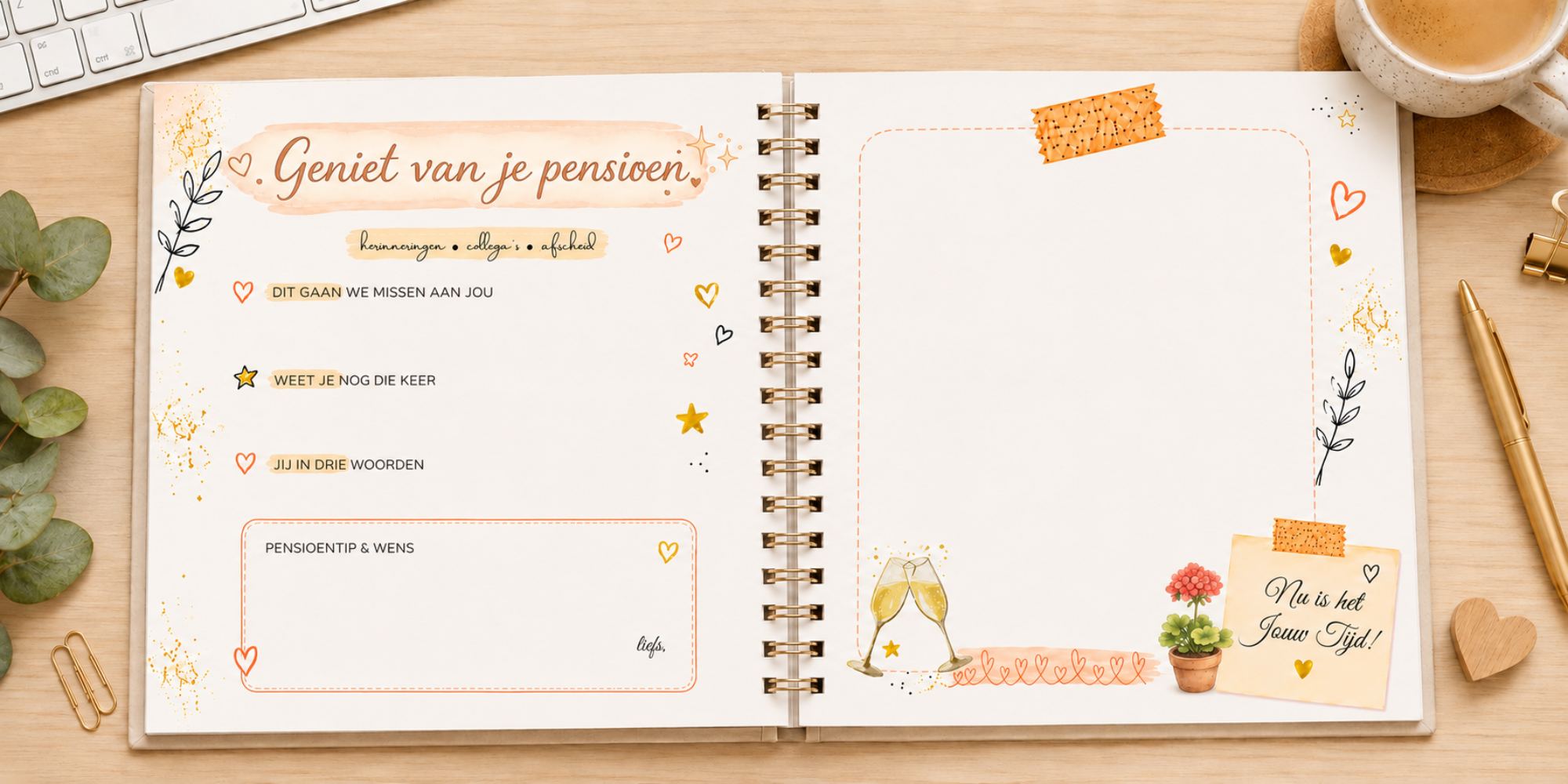 Voorbeeld van een invulboek pensioen met ruimte voor herinneringen en foto's