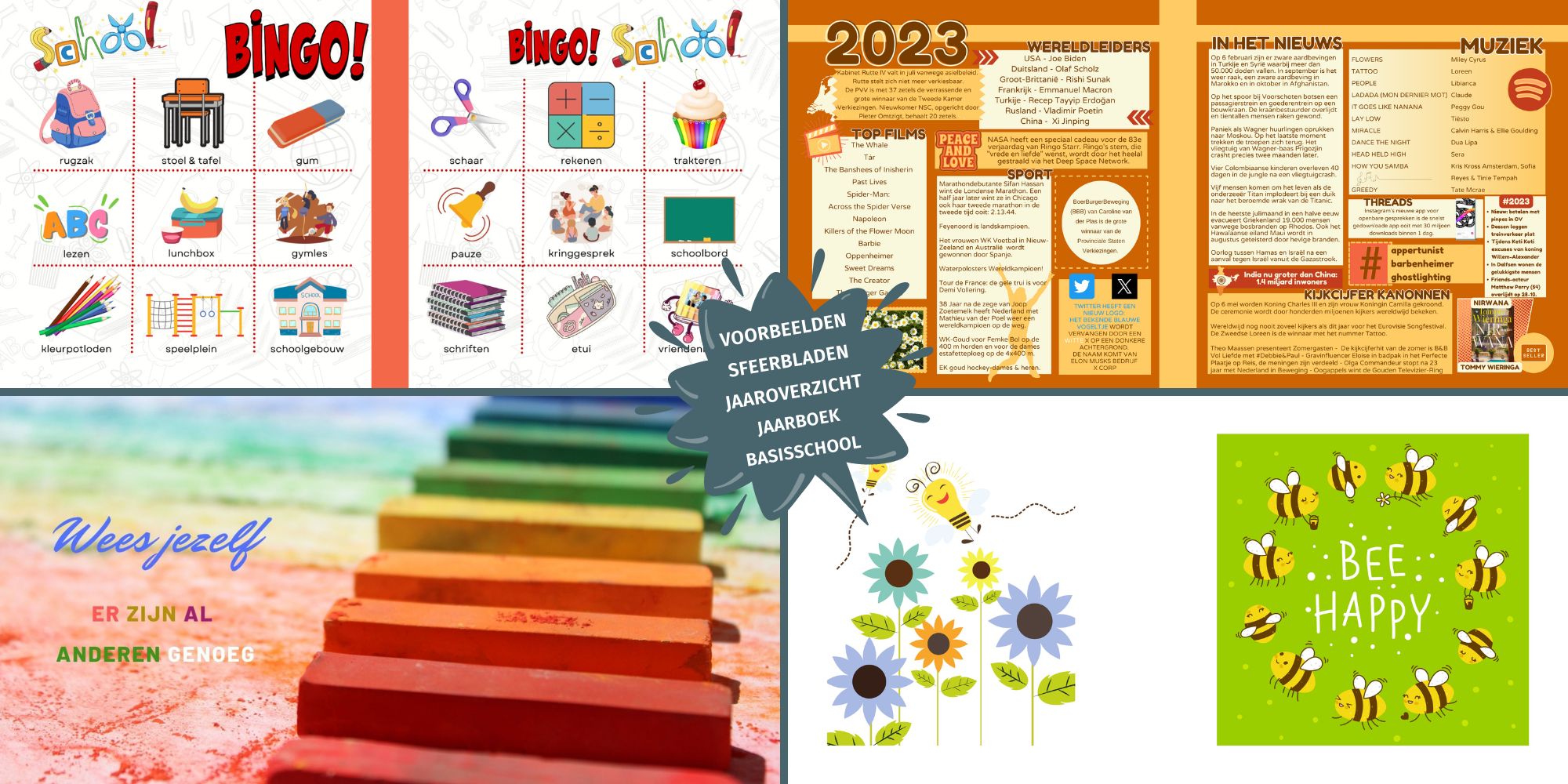 Voorbeelden Sfeerbladen jaaroverzicht Vriendenboekje Jaarboek basisschool