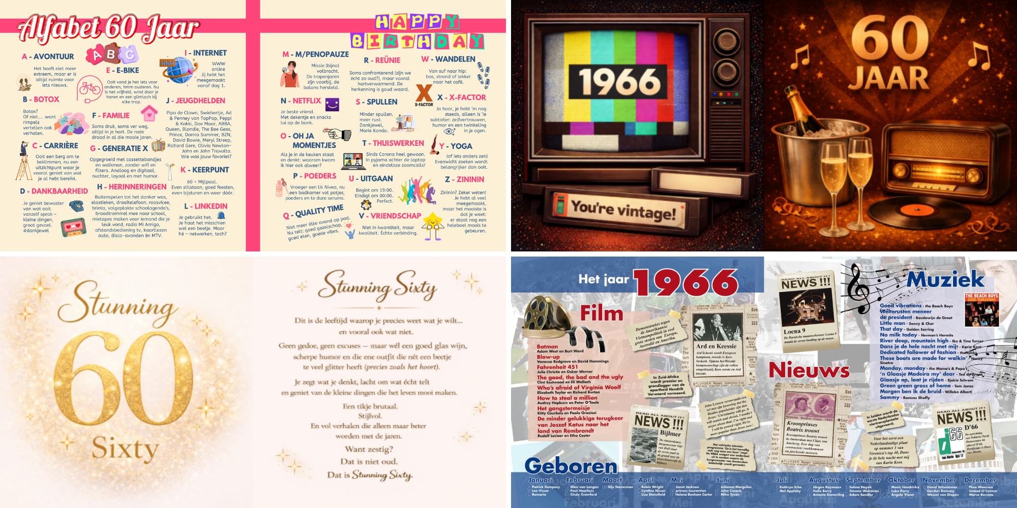 Sfeerbladen en jaaroverzichten in een vriendenboek voor een 60e verjaardag