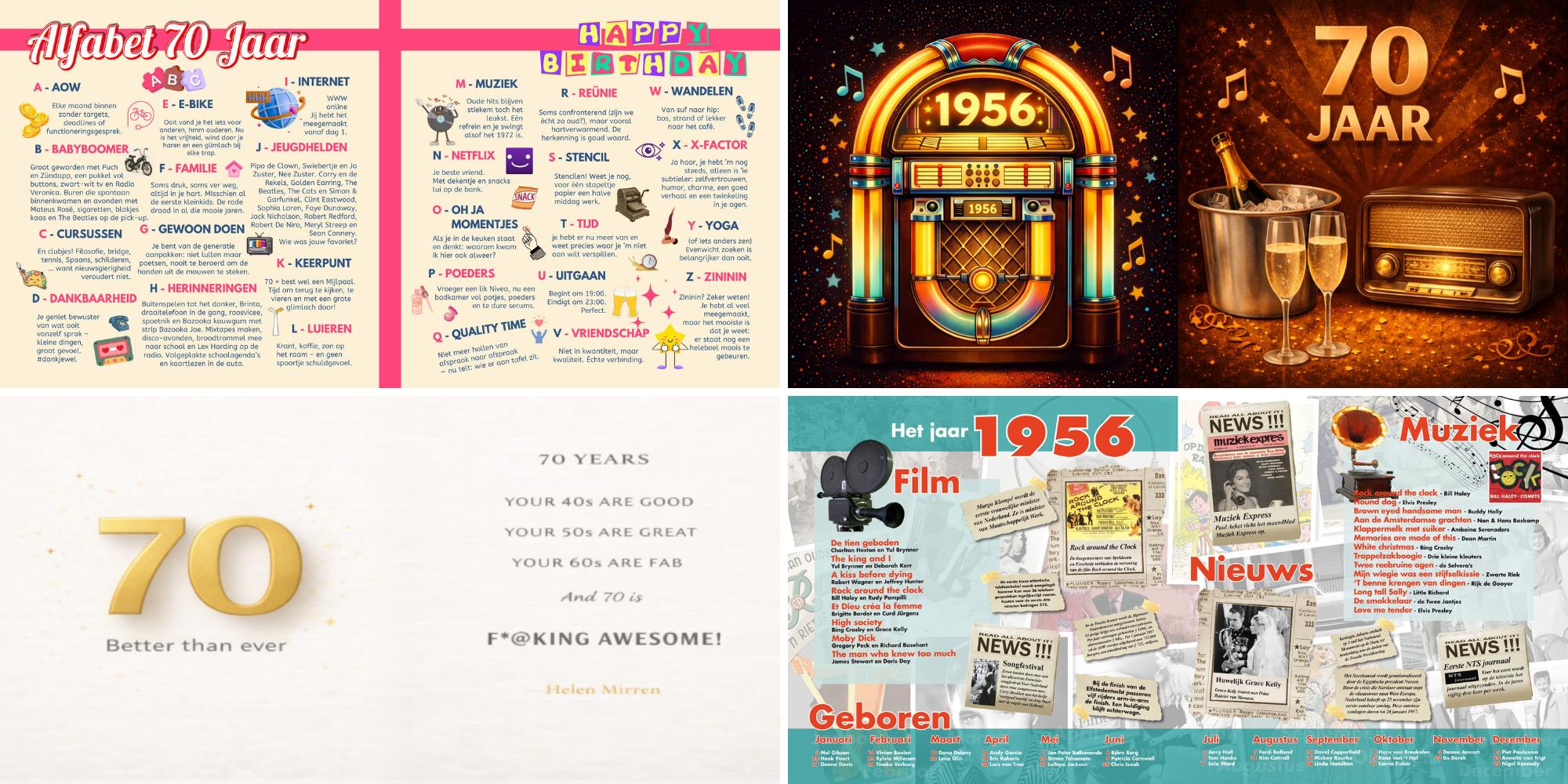 Cadeau 70 jaar verjaardag voorbeelden sfeerbladen jaaroverzichten vriendenboek vriendenboekje 1