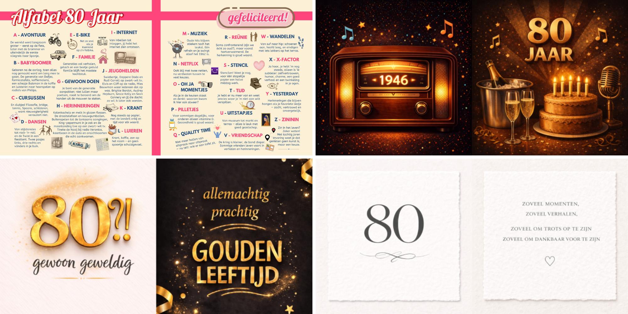 Voorbeelden van sfeerbladen in een vriendenboek voor een 80e verjaardag