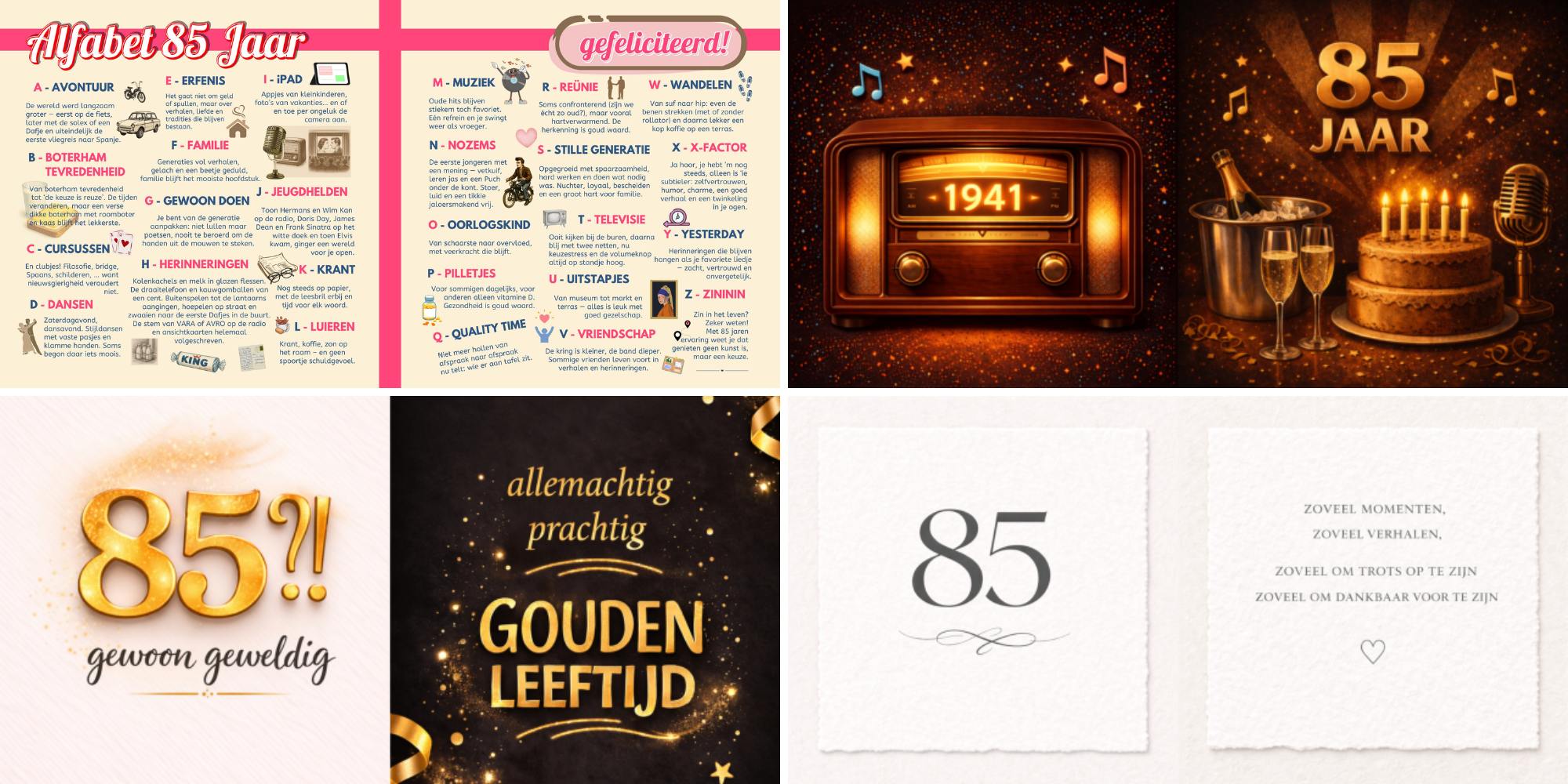 Sfeerbladen in een vriendenboek voor een 85e verjaardag