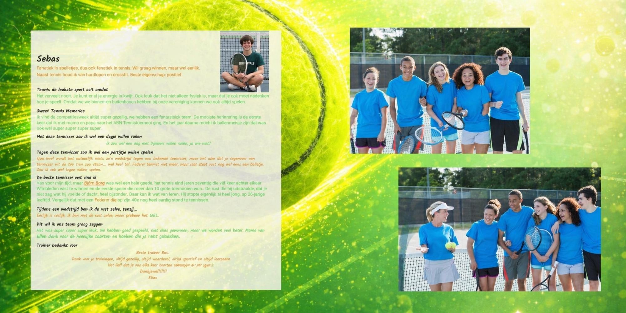 tennis vriendenboek vriendenpagina cadeau tennisteam