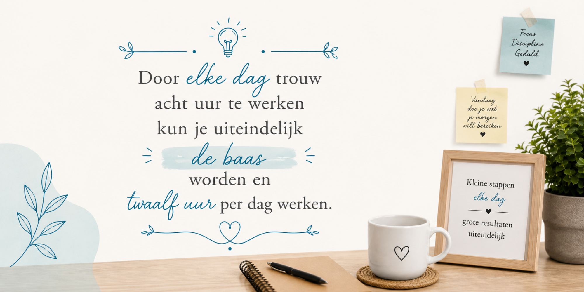door elke dag trouw 8 uur te werken kun je uiteindelijk de baas worden en 12 uur werken