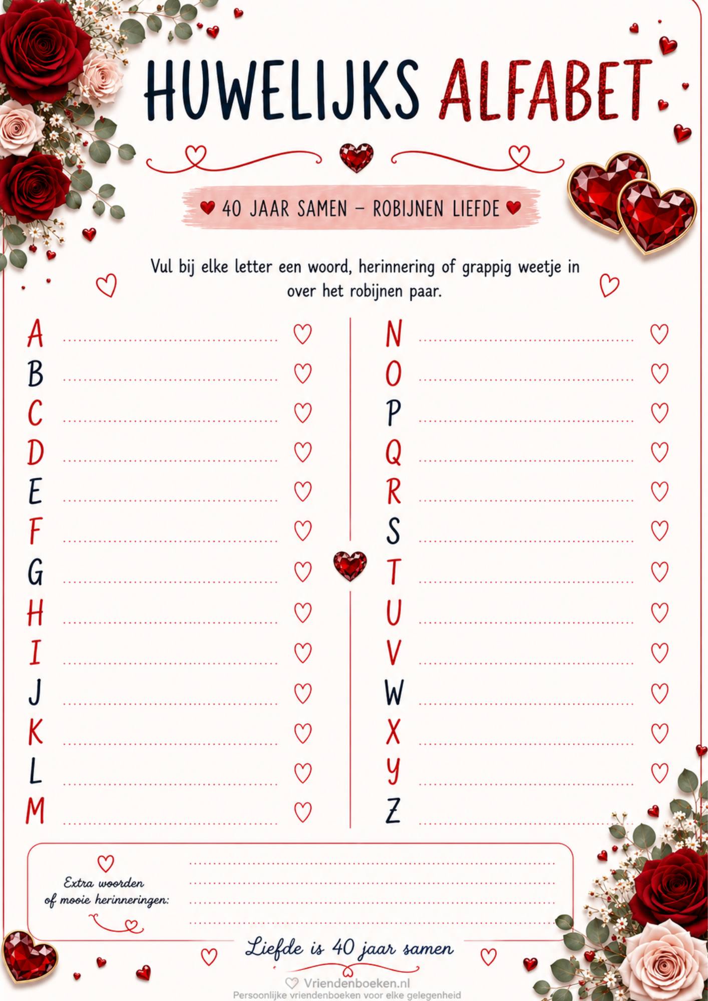robijnen huwelijksjubileum alfabet ABC gratis download