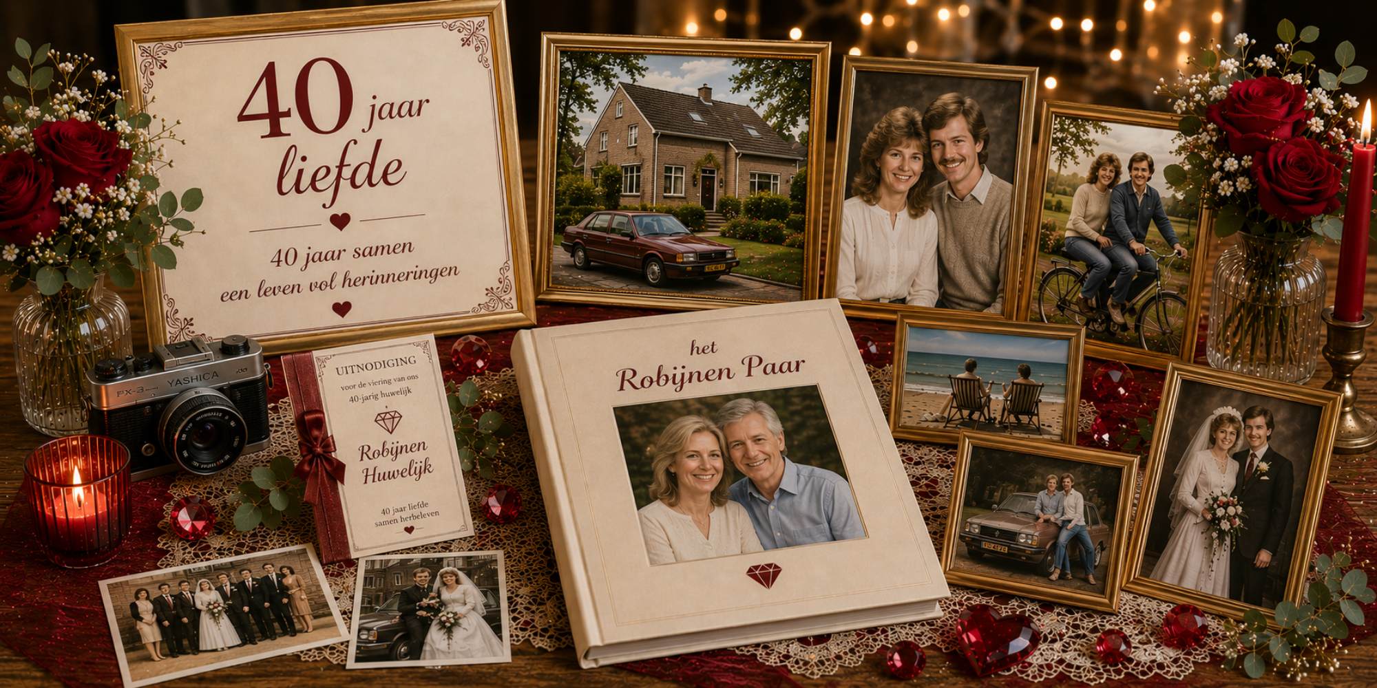 herinneringstafel robijnen huwelijk met oude foto's
