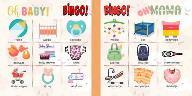 Baby shower Bingo voor in je vriendenboek